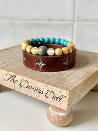 Earthbound Leather Cuff with Verdigris Star Accents