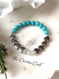 Turquoise & Hematite Heart Stretch Bracelet