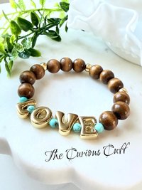 LOVE, Grounded — Wood Bead & Turquoise Stretch Bracelet