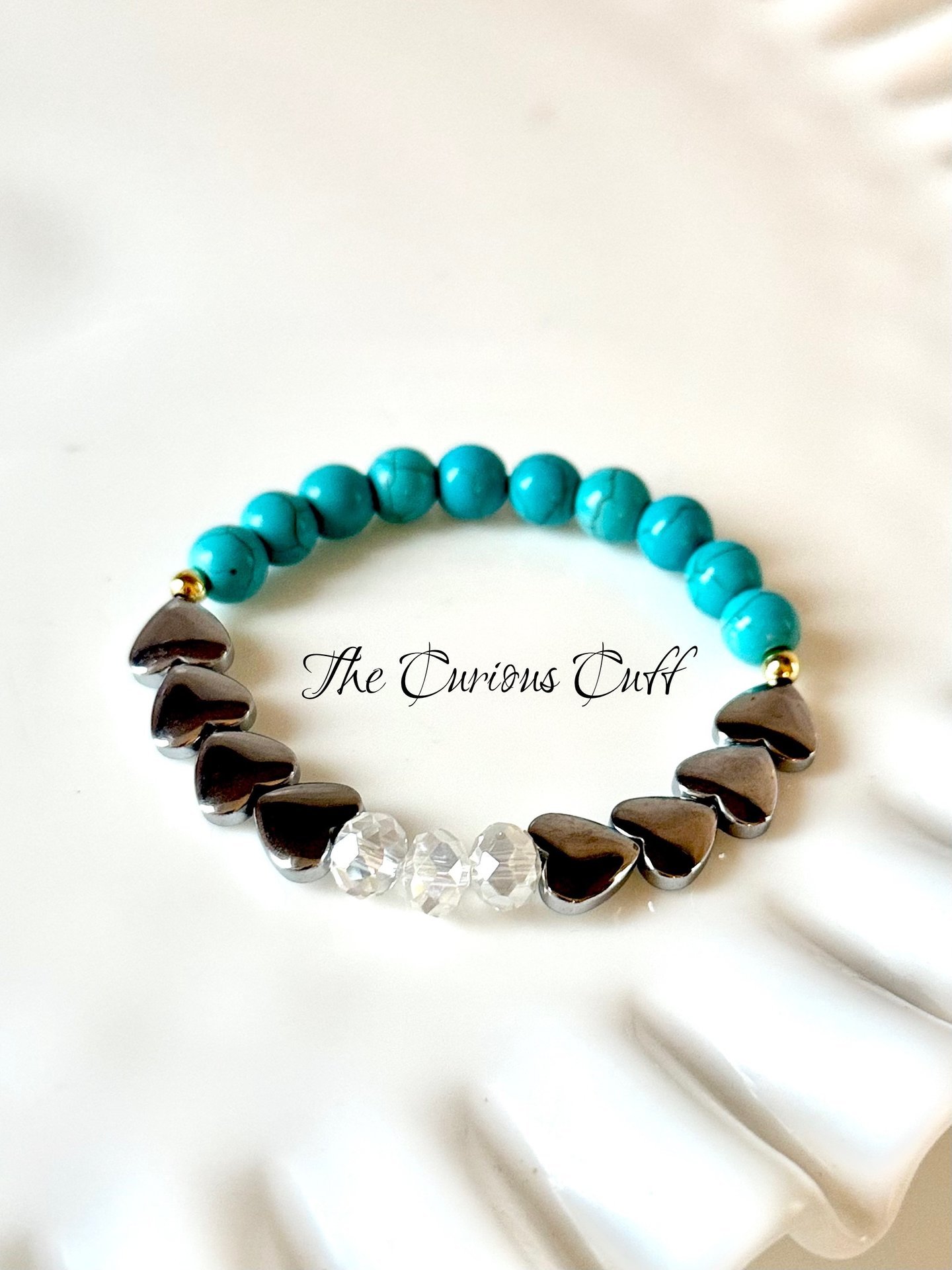 Turquoise & Hematite Heart Stretch Bracelet