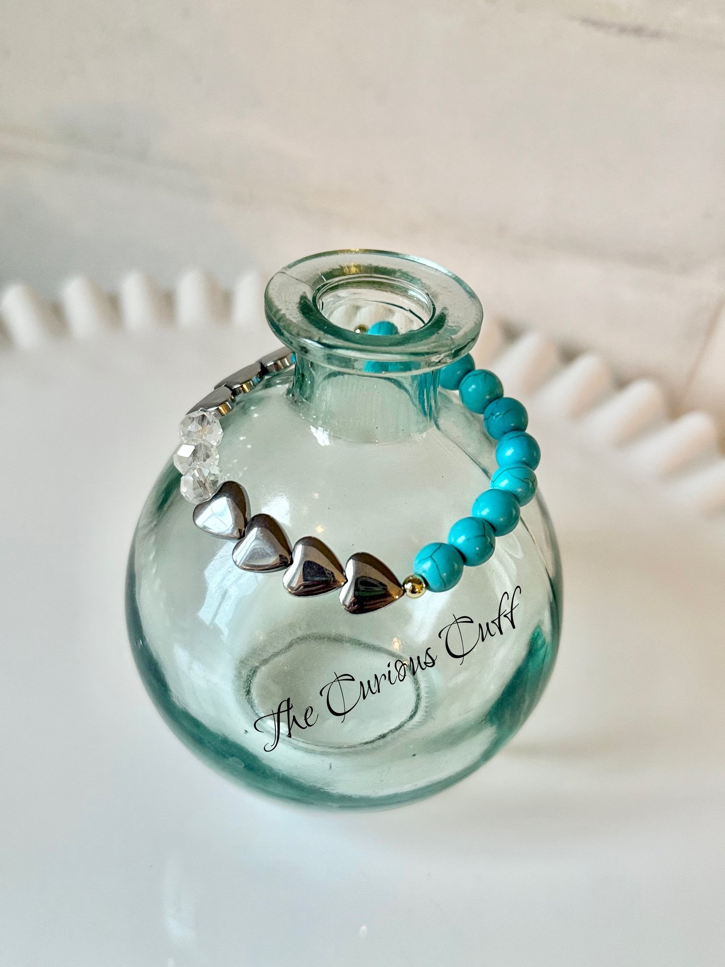 Turquoise & Hematite Heart Stretch Bracelet