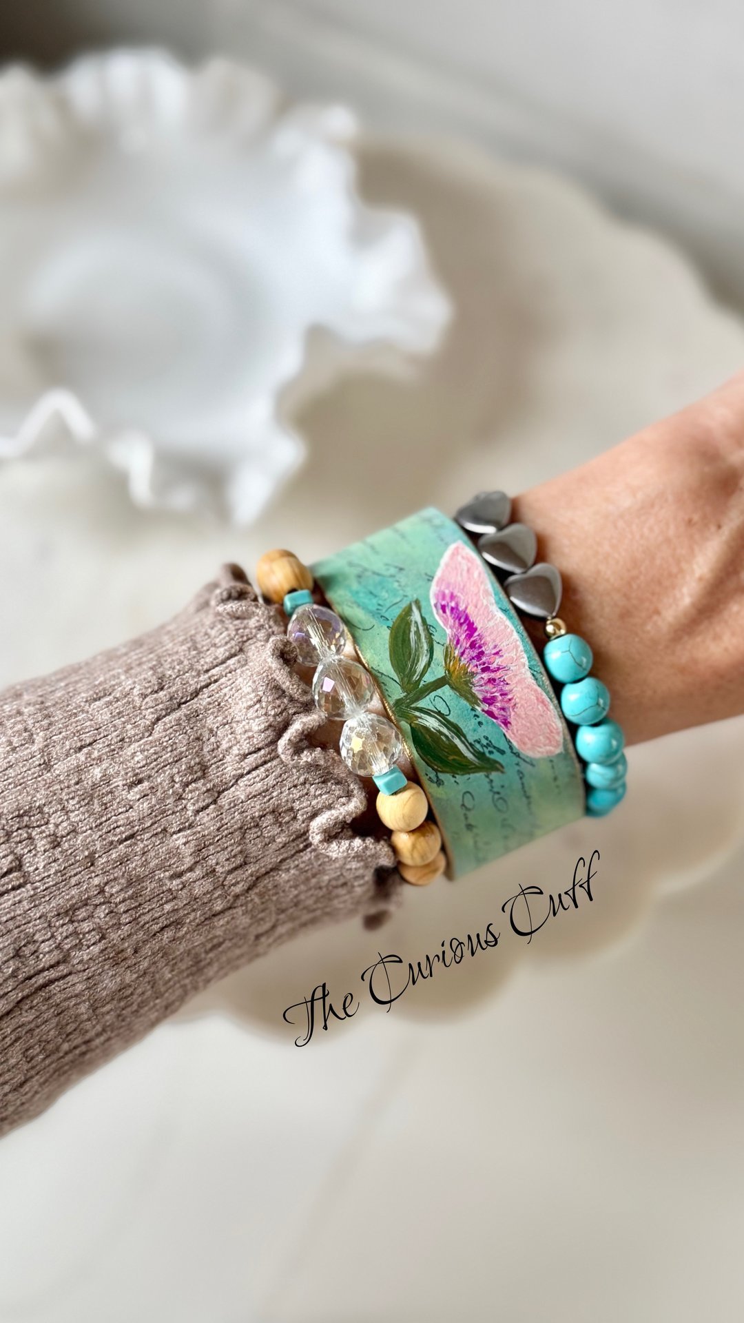 Turquoise & Hematite Heart Stretch Bracelet