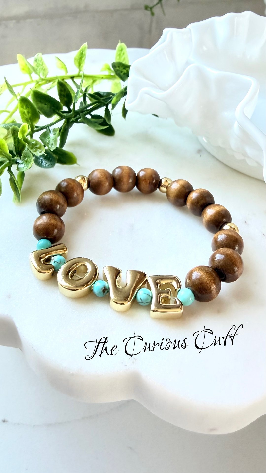 LOVE, Grounded — Wood Bead & Turquoise Stretch Bracelet