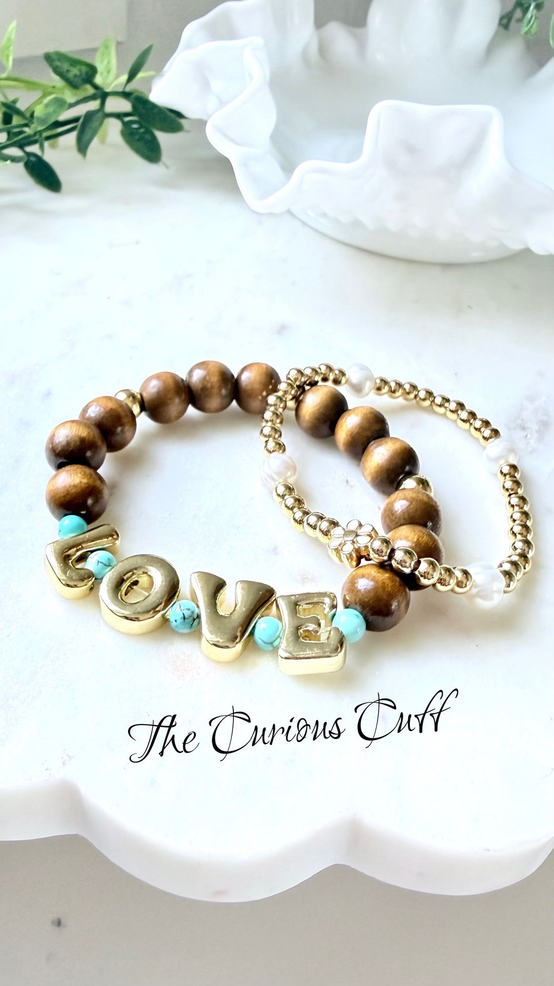 LOVE, Grounded — Wood Bead & Turquoise Stretch Bracelet