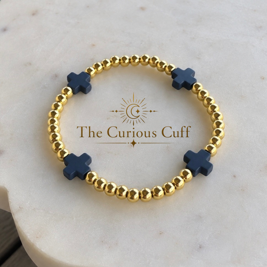 Navy & Gold Beaded Bracelet 