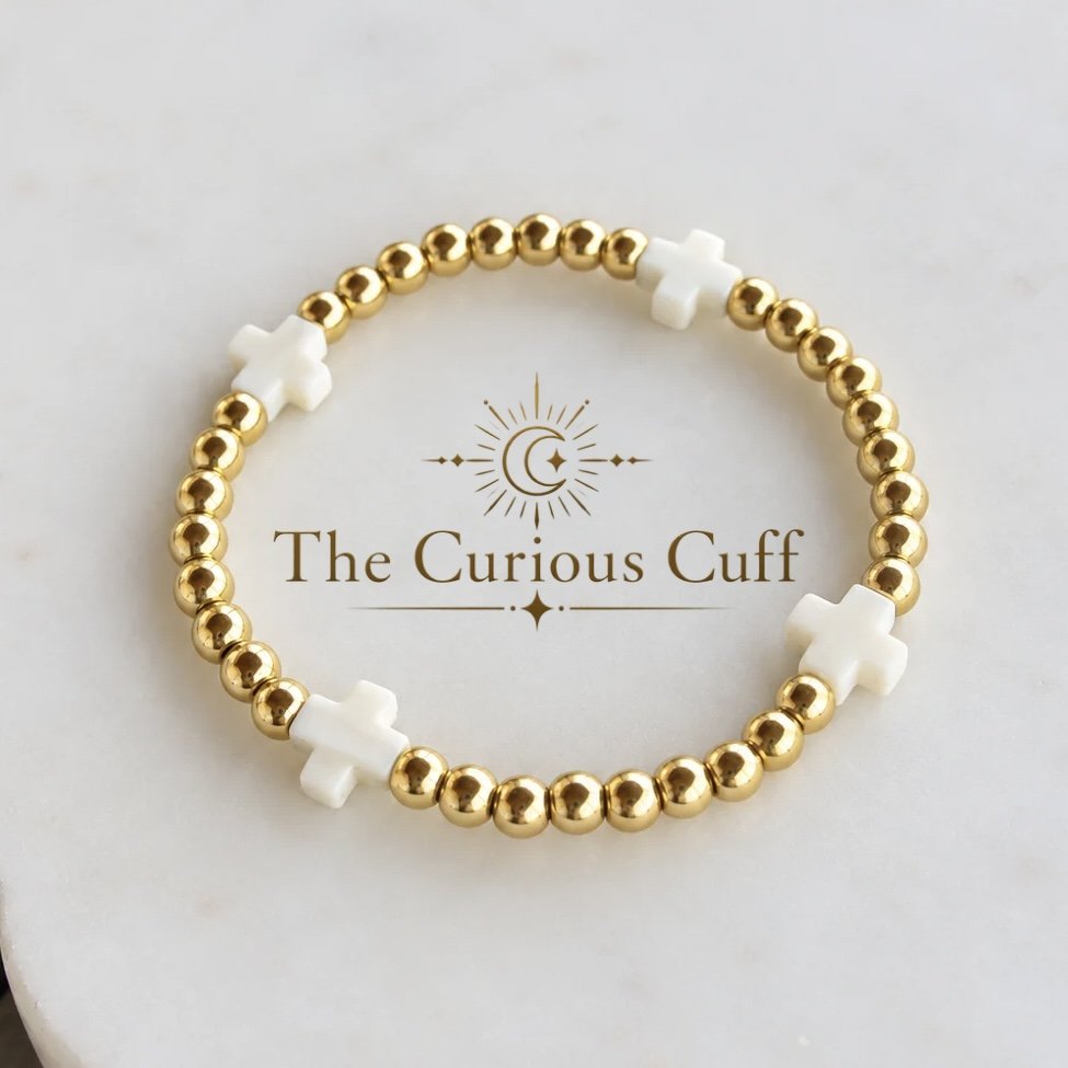 White & Gold Beaded Bracelet 
