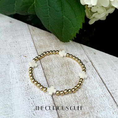 White & Gold Beaded Bracelet 