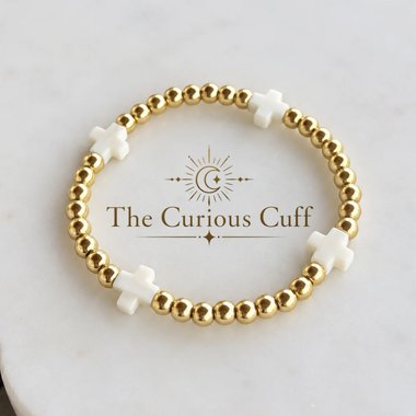 White & Gold Beaded Bracelet 